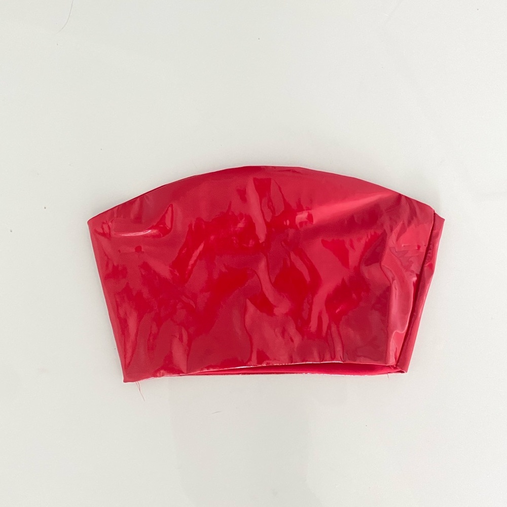 Pretty Little Thing Red Vinyl Bandeau Crop Top